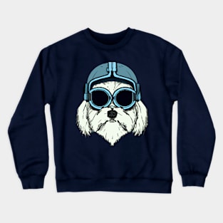 Maltese Dog Pilot Dog Owner Retro Funny Dog Crewneck Sweatshirt